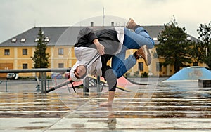 Young boy dancing break dance