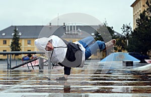 Young boy dancing break dance