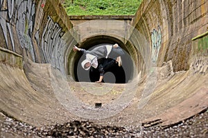 Young boy dancing break dance