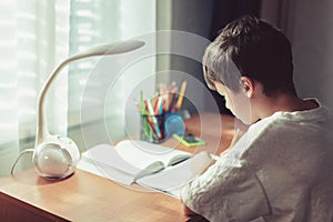 Young boy doing homework or learning at home