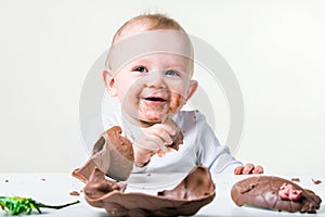 A boy eating chocolate