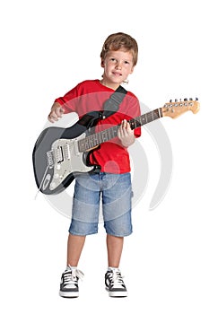 Young boy with electric guitar