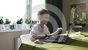 Young Boy Engaged in Online Learning at Home During a Sunny Afternoon