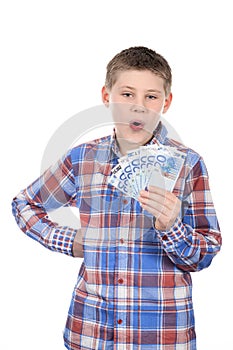 Young boy with euro notes