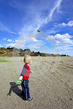 Young boy flying a kite on a sunny day