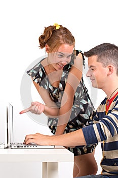 Young boy and girl with computer