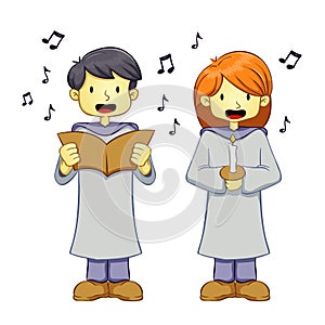 Young Boy and Girl Singing a song in Choir Uniform