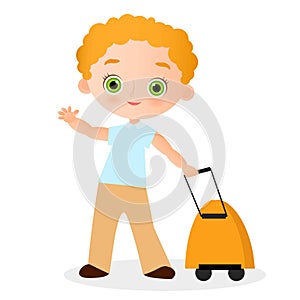 Young Boy with glasses and packsack travel. Travelling with the knapsack. Vector illustration eps 10 isolated on white background.