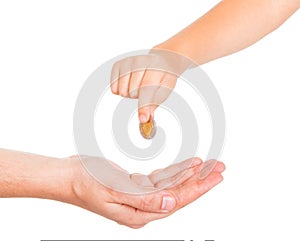 Young boy hand giving a charity