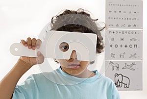 Young boy is having eye exam