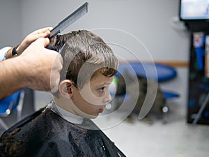 Young boy having a hair cut