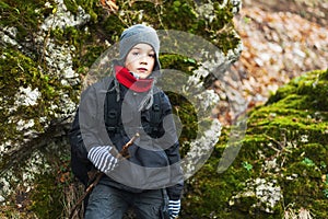 Young boy hiking