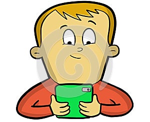 A young boy holding a tablet watching content