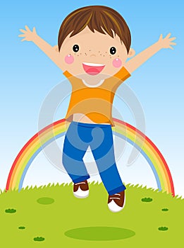 Young boy jumping for joy