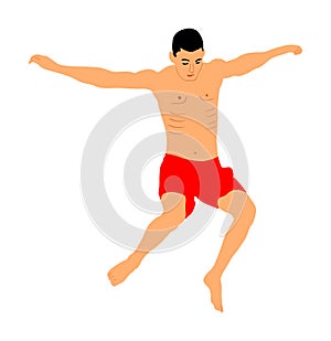 Young boy jumping in water. Man having fun in swimming pool. Cliff jumping vector