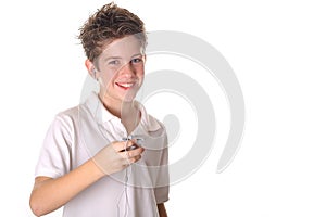 Young boy listening to music