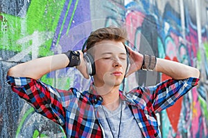 Young boy listening to music