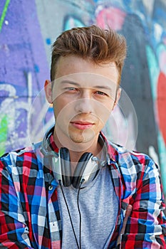 Young boy listening to music