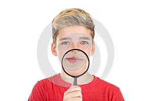 Young boy with magnifying glass