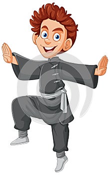 A young boy in martial arts stance