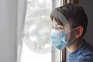 Young Boy with Mask, Lockdown Pandemic, Flu, Protection