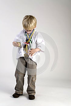 Young boy with medals of honour