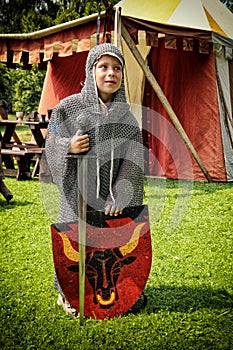 Young boy in medieval armour