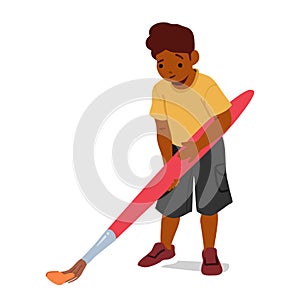 Young Boy Passionately Wields A Colossal Paintbrush, His Creativity Unbound, As Vibrant Strokes Of Imagination