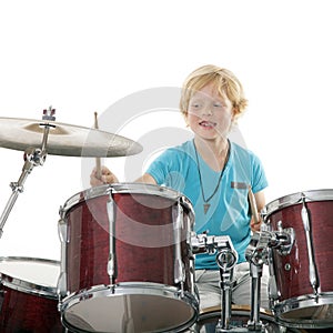Young boy playing drums