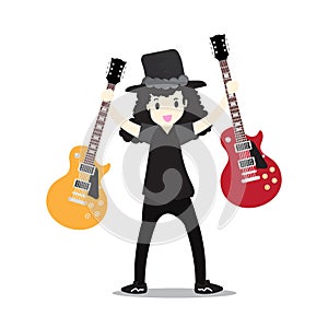 Young boy playing Electric guitar Happy Love music Vector illustration isolated