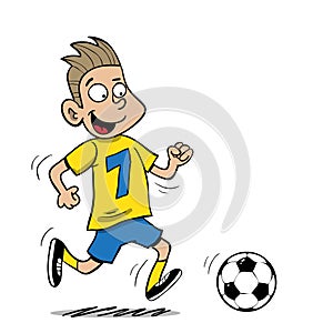 Young boy playing soccer or football