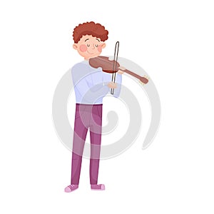 Young Boy Playing Violin in the Street Vector Illustration