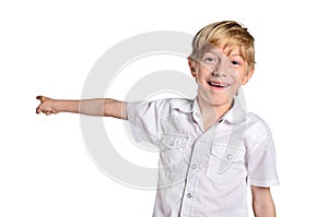 Young boy pointing