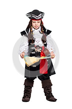 Young boy posing with a map