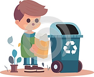 Young Boy Recycling Illustration