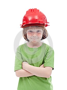 Young boy with red hardhat