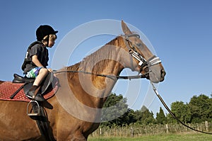Young boy ride a horse