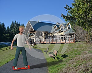 Young boy riding a hover board
