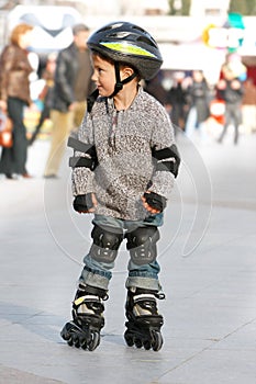 Young boy rollerskating