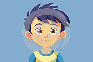 A young boy with a sad expression on his face, looking disheartened, Curiosity child Customizable Disproportionate Illustration