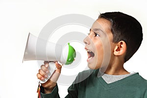 Young boy shout in megaphone