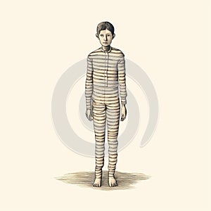 Young Boy In Striped Pajamas: Surrealist Anatomy In 19th Century Style