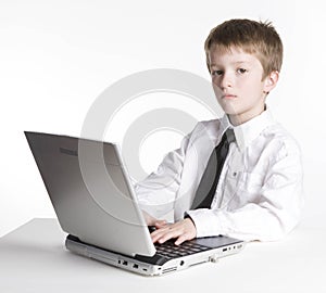 Young Boy Student on Laptop Computer