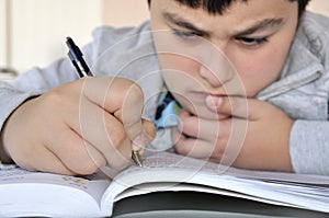 Young boy studying