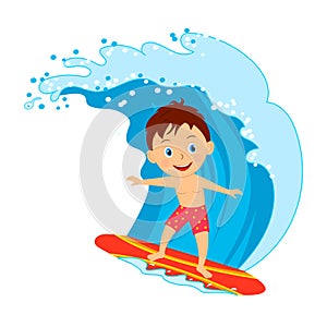 Young boy surfing on the wave