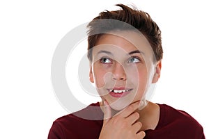 Young boy thinking isolated