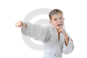 Young boy training karate.