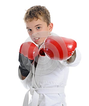Young boy training karate.