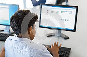 Young boy using computer