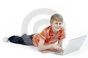 Young Boy Using Laptop Computer